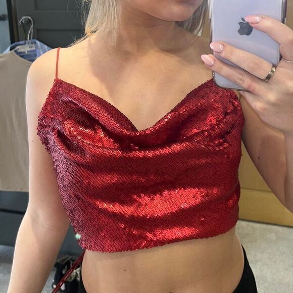 Zara red sequin crop top - Picture 1 of 14